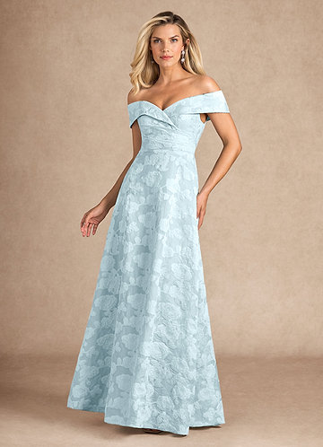 Azazie New London Vestidos de Madre de la Novia Vestido de Jacquard Azul Pálido de Devorado Floral de Corte En A con Plisado image1