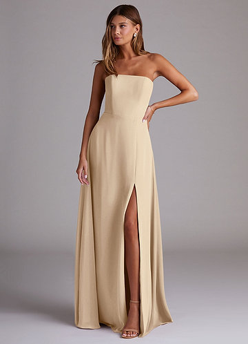Azazie Wren Abiti da Damigella Abito Convertibile A-Line in Chiffon Spacco Laterale Champagne image1