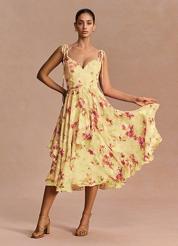 yellow semi formal dresses A Line V Neck Off Shoulder Prom Dress with Leg Slit, Yellow Lon  jbydress Chiffon Fabric Color Yellow Dresses | Butter Yellow