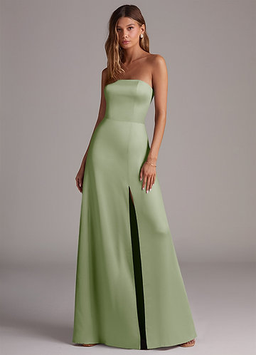 Azazie Wren Brudtärneklänningar Klä av A-Linje i Stretch Satin Axelbandslös Dusty Sage Konvertibel image1