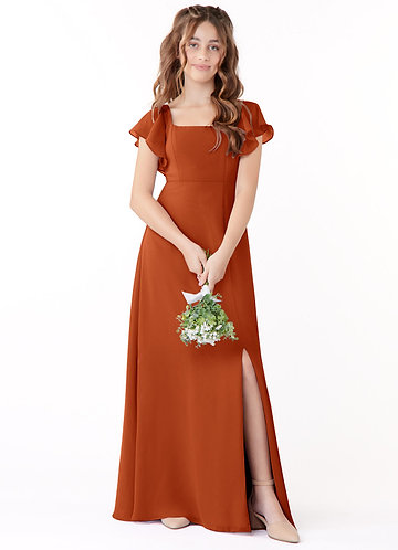 Azazie Bondi Junior A라인 절하다 쉬폰 플로어 길이 주니어 신부 들러리 드레스 image1