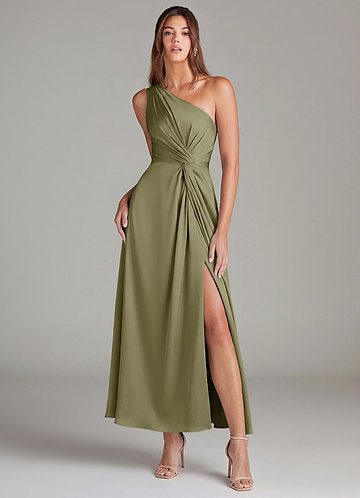 Azazie Brooke Brautjungfernkleider A-Linie One-Shoulder Stretch-Satin Kleid Pistazie image1