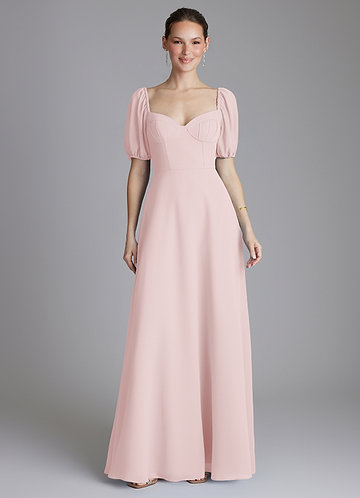 Azazie Fatima Bridesmaid Dresses Blushing Pink A-Line with Pockets Chiffon Dress image1