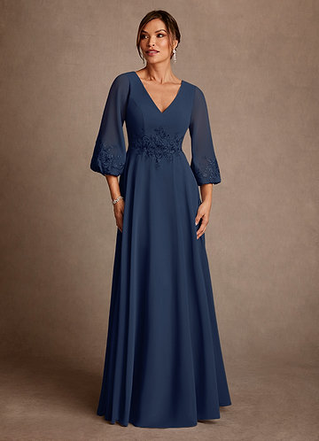 Azazie Yorba Abiti Mamma della Sposa Abito A-Line in Chiffon Pizzo Marino Scuro image1