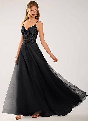 Calliem Black Beading Lace Tulle Prom Dress image1