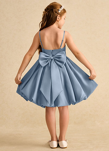 Azazie Davine Vestidos de Niña de Flores Vestido de Azul Polvoriento de Satin Mate de Corte En A con Tirante Espagueti image1