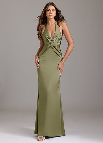 Azazie Valerie Brudtärneklänningar Klä av Sjöjungfru i Stretch Satin Plisserad Pistasch image1