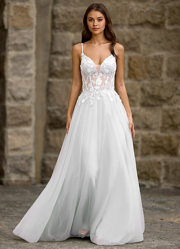 Drapelet Branco Vestido de baile em linha A image1