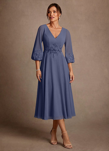 Azazie Ana Mother of the Bride Dresses Vestido Tormentoso de Chiffon de Linha A com Renda image1