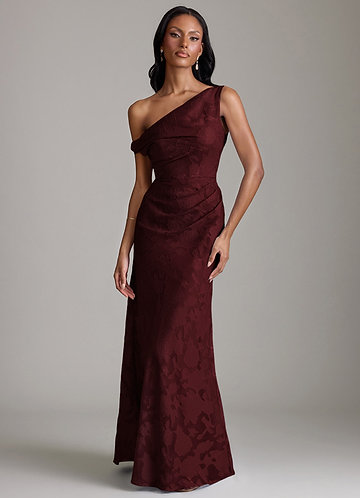 Azazie Emerson Suknie dla druhen Syrena Zza ramienia Kwiatowe wypalenie Do ziemi Sukienka image1