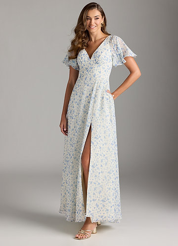 white floral bridesmaid dress Azazie Jesaphine