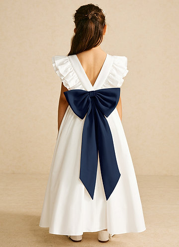 Azazie Aero Flower Girl Dresses Ivory Dark Navy A-Line Pleated Cotton Dress image1