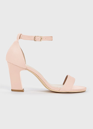 front Matching Color Stretch Satin One Strap Buckle Chunky Heel Sandals 0