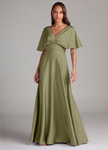 Azazie Pamela Brudtärneklänningar Klä av A-Linje i Stretch Satin Plisserad Pistasch image1