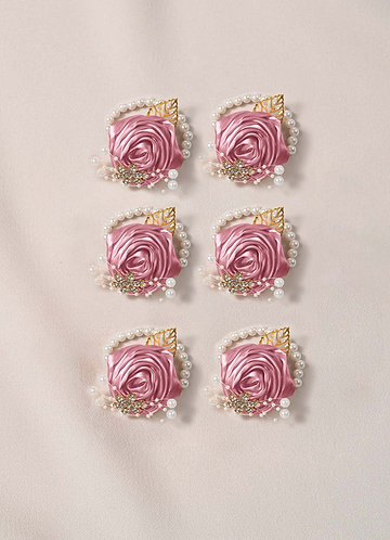 front 6PC Matching Color Bridesmaids Wrist Corsage with Pearl Bracelet