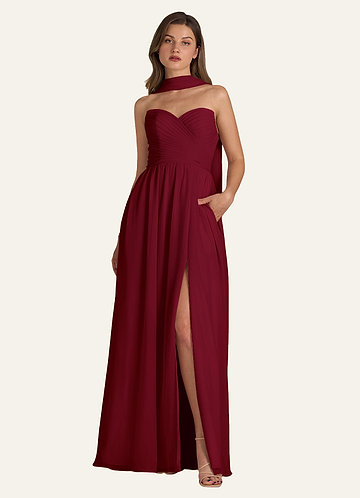 front Azazie Chiffonschal in passender Farbe