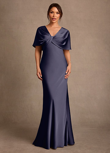 Azazie Dosia Klänningar till brudens mor Klä Tubklänning i Stretch Satin Plisserad Stormig image1