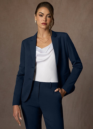 front Whitney Dark Navy Structured Stretch Blazer