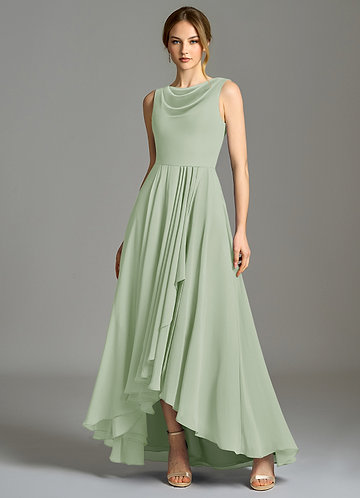 sage green asymmetrical dress Yvette Slip Maxi Dress With Asymmetrical Hem / Sage | MESHKI