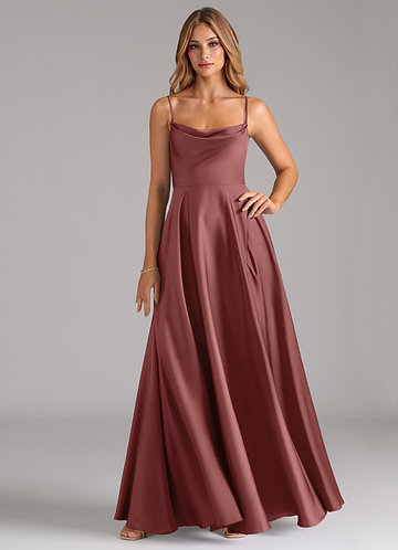 Azazie Elle Bridesmaid Dresses Amethyst A-Line Pleated Stretch Satin Dress image1