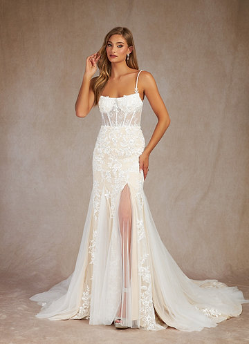Spaghetti Straps Trumpet/Mermaid Lace Bridal Gonws Backless Wedding  Dress,MW500