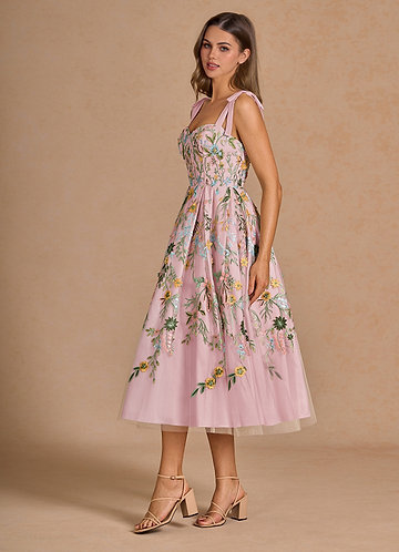 Robe Mi-Longue Rose Bonbon Aurelie image1