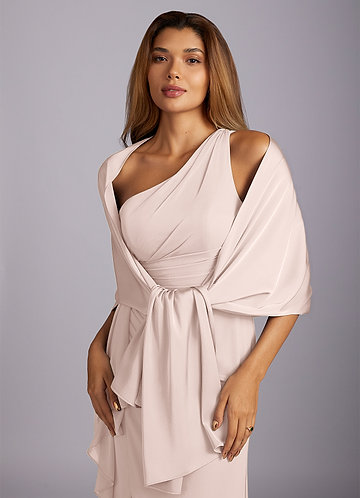 front Azazie Matching Color Aleena Stretch Satin Shawl