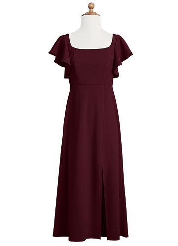 Azazie Bondi Junior Cabernet A-Line Side Slit Stretch Crepe Dress image1