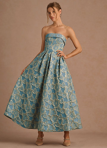 Florentine Lake Blue Maxi Dress front