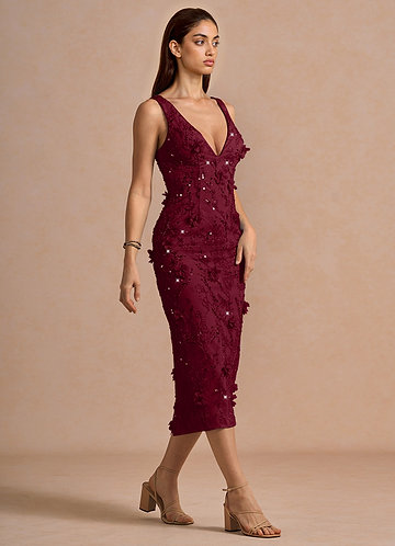 strapless open back dress Shop The Elegant Skyla Shirred Midi Dress in Red
