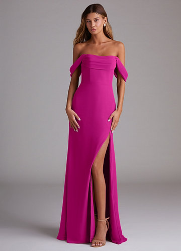 Azazie Saige Vestidos Dama de Honor Vestido de Fucsia de Gasa de Corte en A Convertible con Vestidos sin tirantes image1