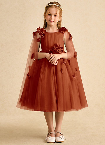 Azazie Staria Flower Girl Dresses Paprika Ball-Gown Ruched Tulle Dress image1