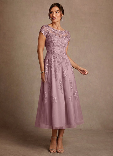 Azazie Jolanda Mother of the Bride Dresses Vestido Rosa Empoeirada de Renda de Linha A image1