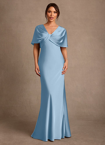 Azazie Dosia Vestidos de Madre de la Novia Vestido de Azul Pálido de Satén Elástico de Corte Recto con Plisado image1