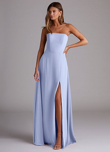 Azazie Wren Bridesmaid Dresses Vestido Gelo de Chiffon de Linha A com Fenda Lateral image1