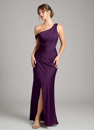 Robe De Cocktail/cérémonie Cherlone Taille 38 Couleur Aubergine - En Satin Avec étole Assortie, Parfait état