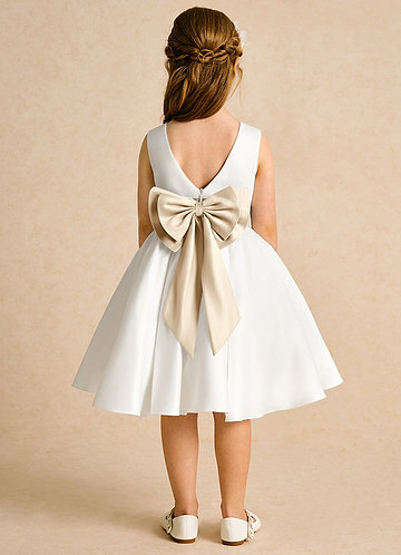Azazie Sosie Flower Girl Dresses Ivory Champagne A-Line Pleated Matte Satin Dress image1