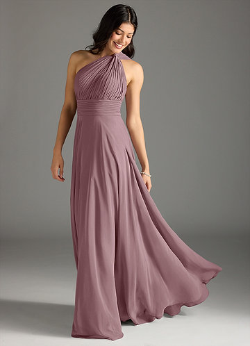 Azazie Charlize Bridesmaid Dresses Dusty Rose A-Line One Shoulder Chiffon Dress image1 0