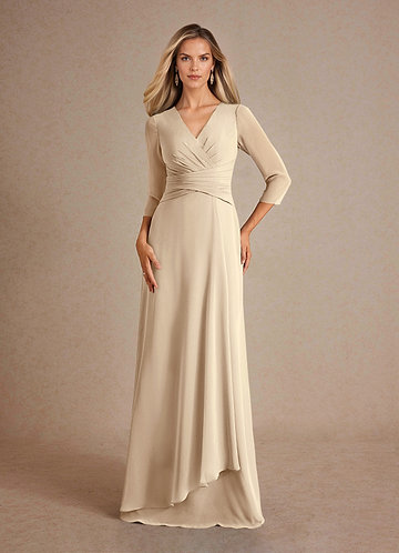 Azazie Mayfield Abiti da Mamma Sposa Abito A-Line in Chiffon Plissettato Champagne image1