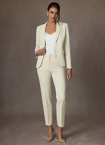 front Victoria Ivory Refined Weave Full Length Pants Suit