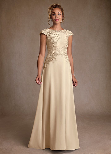 Azazie Christi Mother of the Brides Dresses Champagne A-Line Lace Chiffon Dress image1