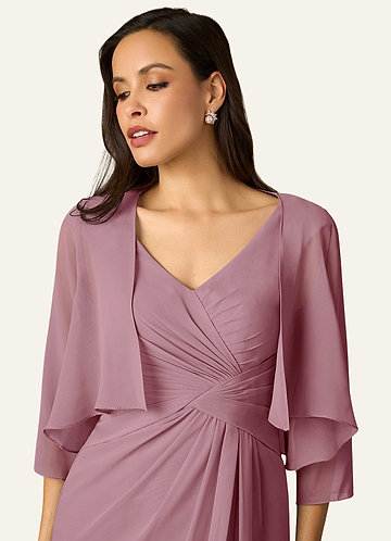 Azazie Hera Vintage Mauve A-Line Lace Capelet Chiffon Dress