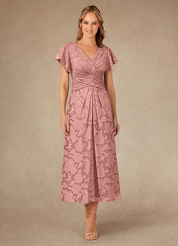 Azazie Vera Mother of the Brides Dresses Rosette A-Line Pleated Floral Burnout Dress image1