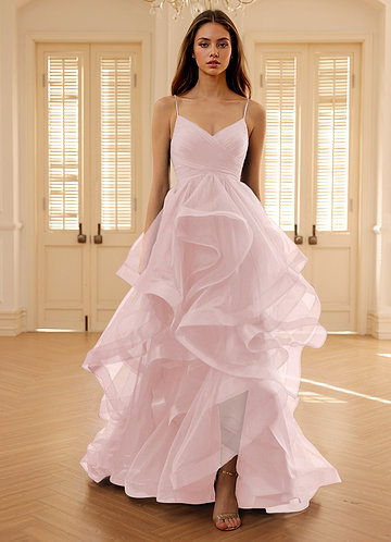 Carmencita Rose Poudré Robe de bal trapèze à volants image1