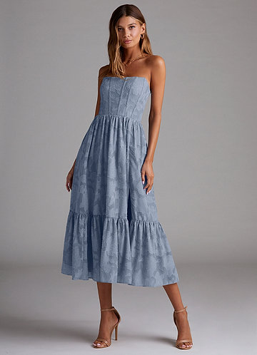 Delphina Powder Blue Lace-up Back Midi Dress image1