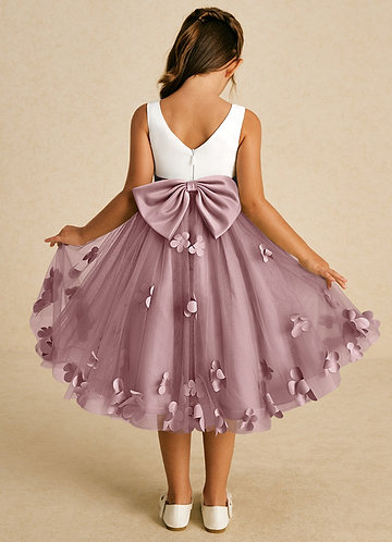 Azazie Sprout Flower Girl Dresses Dusty Rose A-Line Bow Tulle Dress image1