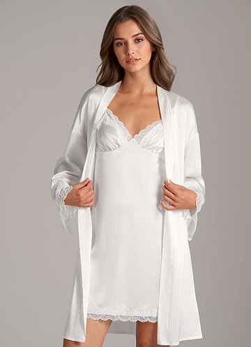 front Satin Lace Robe & Slip Dress Set