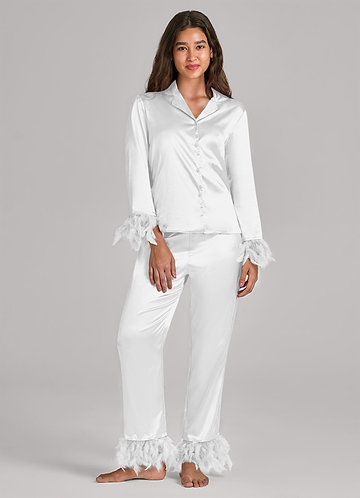 front Matching Color Satin Feathered Pajamas