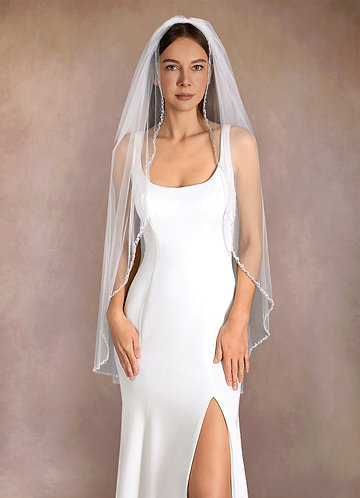 front Sheena Beads Fingertip Length Veil