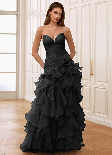 Christabelle Nero Abito da ballo in pizzo trasparente con strass e corsetto image1